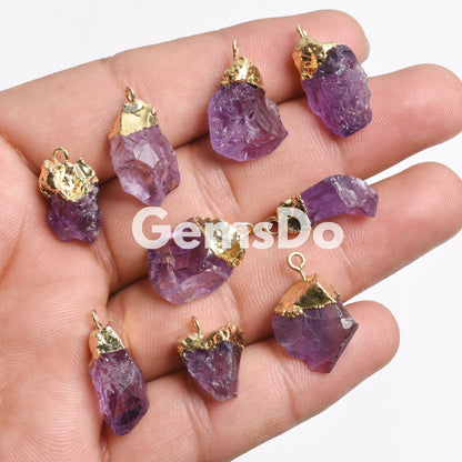 Birthstone Tiny Raw Pendant | Gold Electroplated Gemstone Charms Wholesale Lot