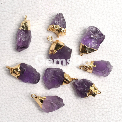 Birthstone Tiny Raw Pendant | Gold Electroplated Gemstone Charms Wholesale Lot