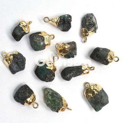 Raw Emerald Gold Electroplated Necklace Pendant - Wholesale Lot Gemstone Connectors