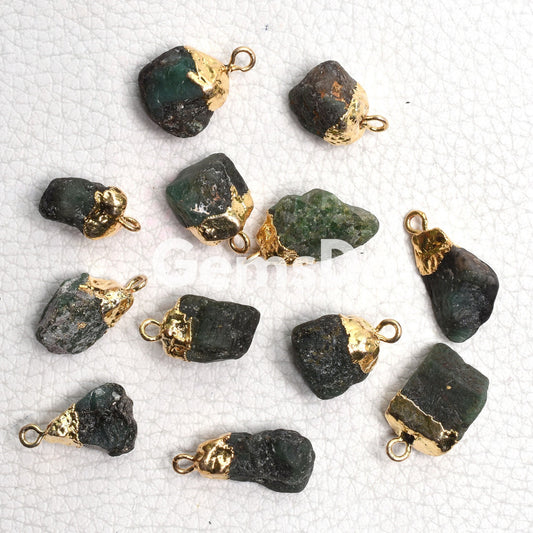 Raw Emerald Gold Electroplated Necklace Pendant - Wholesale Lot Gemstone Connectors