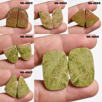 Natural Unakite Gemstone Pair, Mixed Shape Cabochons