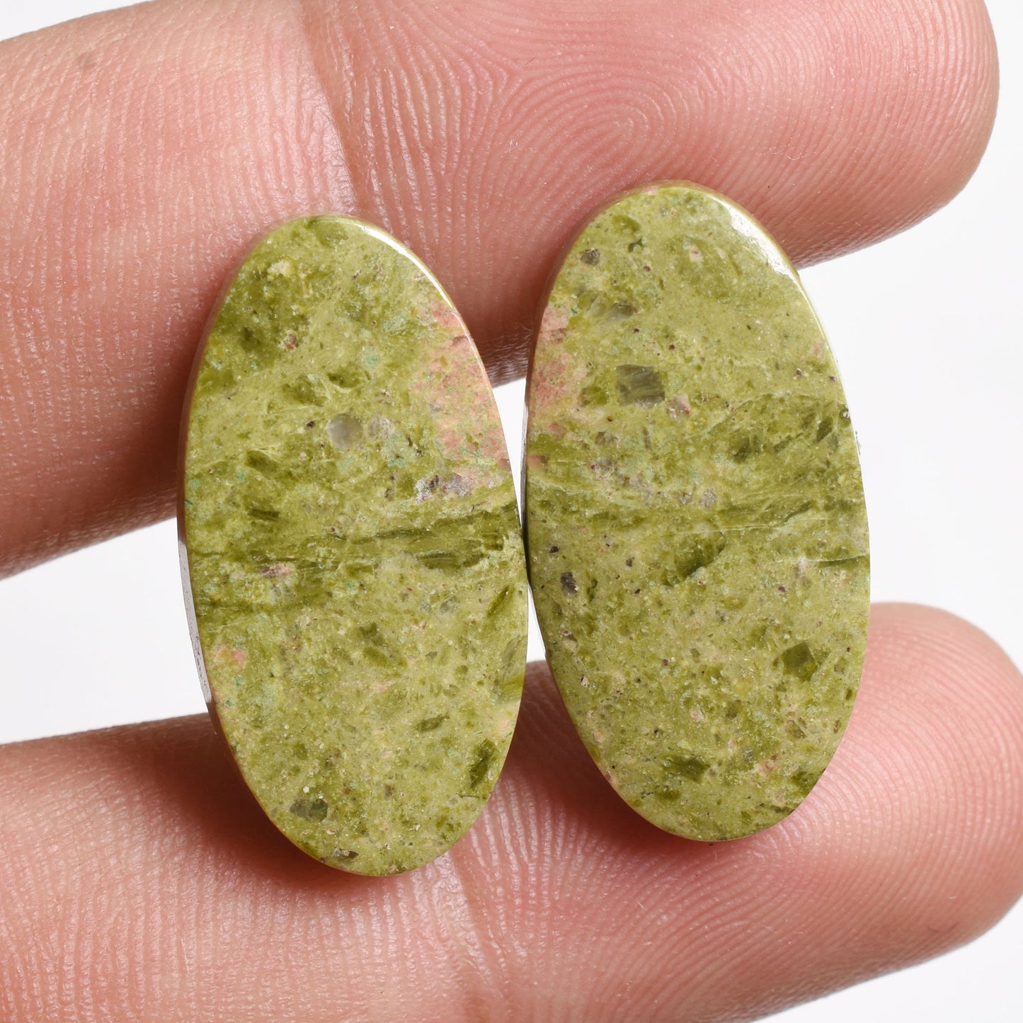 Green Unakite Gemstone Pair -  Loose Matched Earring Pair