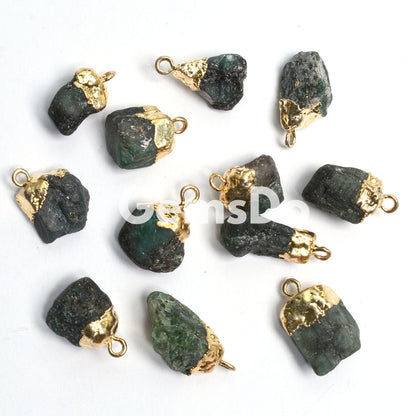 Raw Emerald Gold Electroplated Necklace Pendant - Wholesale Lot Gemstone Connectors