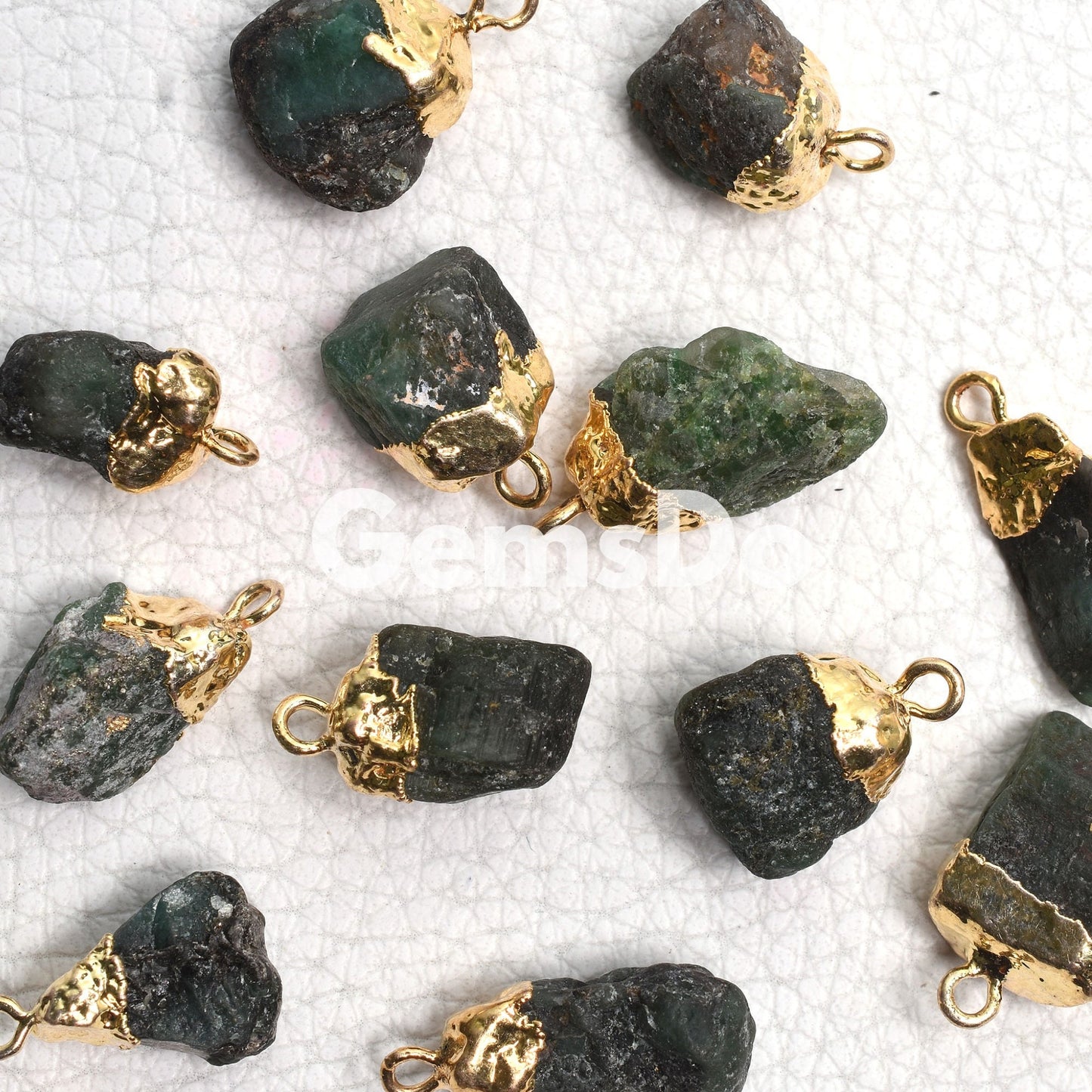 Raw Emerald Gold Electroplated Necklace Pendant - Wholesale Lot Gemstone Connectors