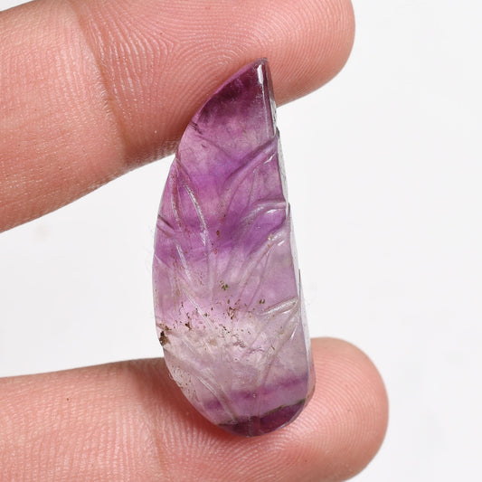 Leaf Carving Fluorite Gemstone – Hand-Carved Multicolor Fluorite Cabochon