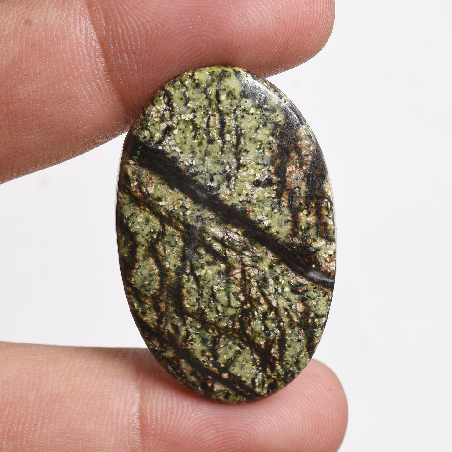 Green Lizard Skin Jasper Cabochon - Loose Jasper Stone Cab, Flatback Stone