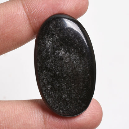 Natural Black Obsidian Cabochon - Oval Polished Gemstone, Loose Silver Shine Black Stone for Unique Jewelry