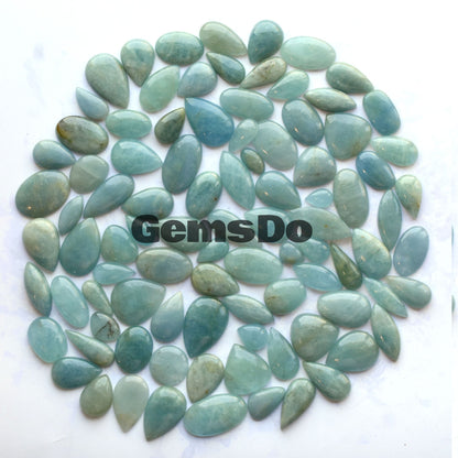 100% Natural Aquamarine Cabochon Lot - Flat Back Gemstones for Wholesale Jewelry Making