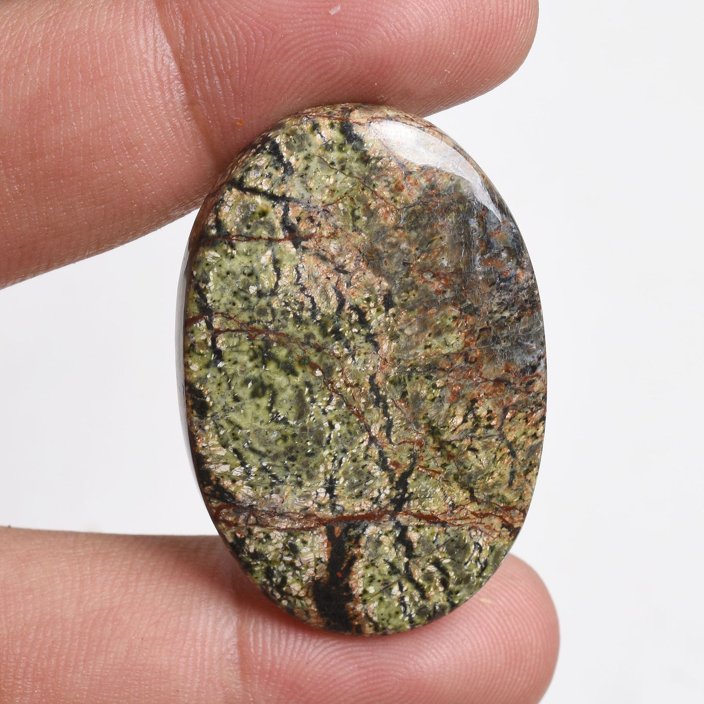 Green Lizard Skin Jasper Cabochon - Loose Jasper Stone Cab, Flatback Stone