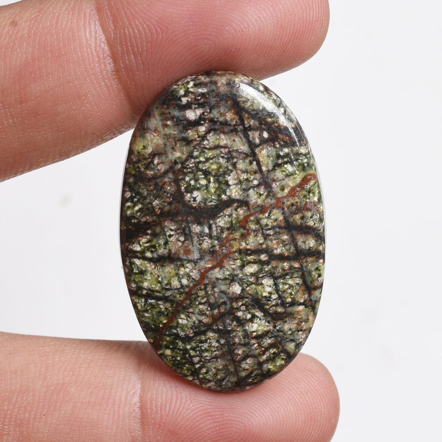 Green Lizard Texture Jasper Cabochon - Oval Smooth Gemstone