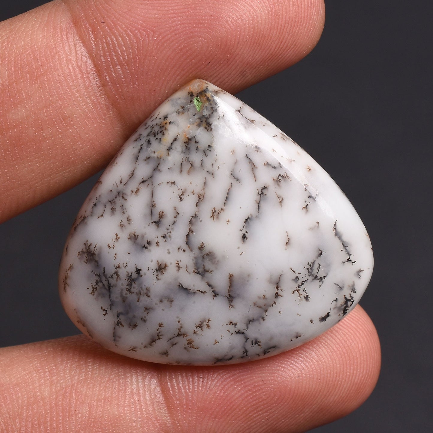 White Dendrite Opal Cabochon - Heart -Shaped Flat Back Gemstone