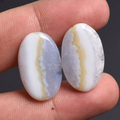 Natural Blue Lace Agate Cabochon, Matched Earring Pair