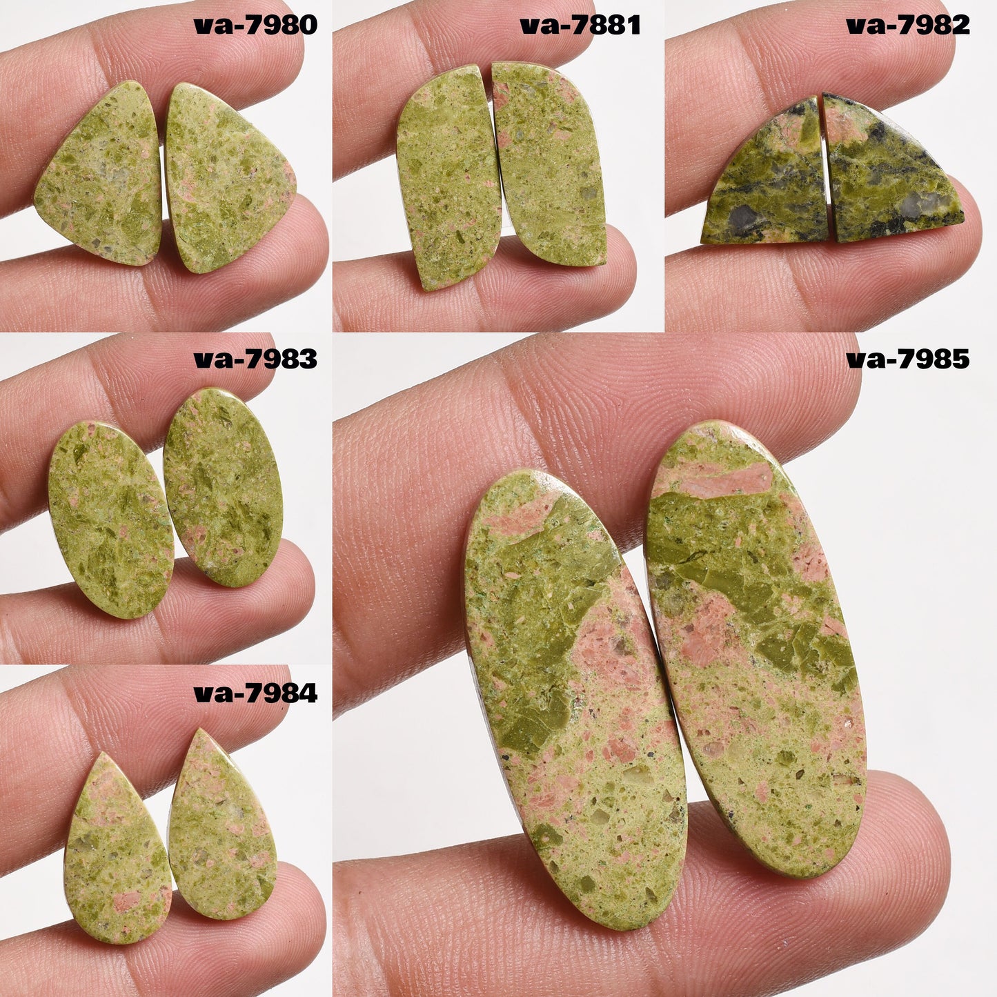 Unakite Gemstone Pairs, Matching Cabochons