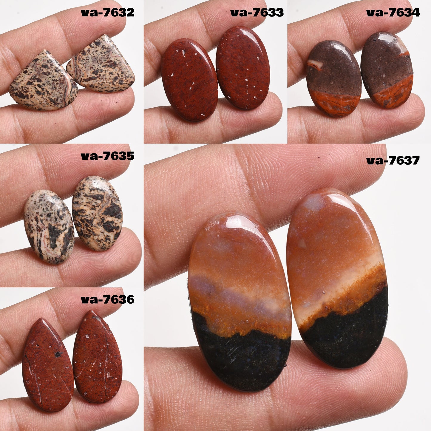 Wholesale Mix Jasper Pair - Oval Shaped Gemstone Cabochon for Earrings