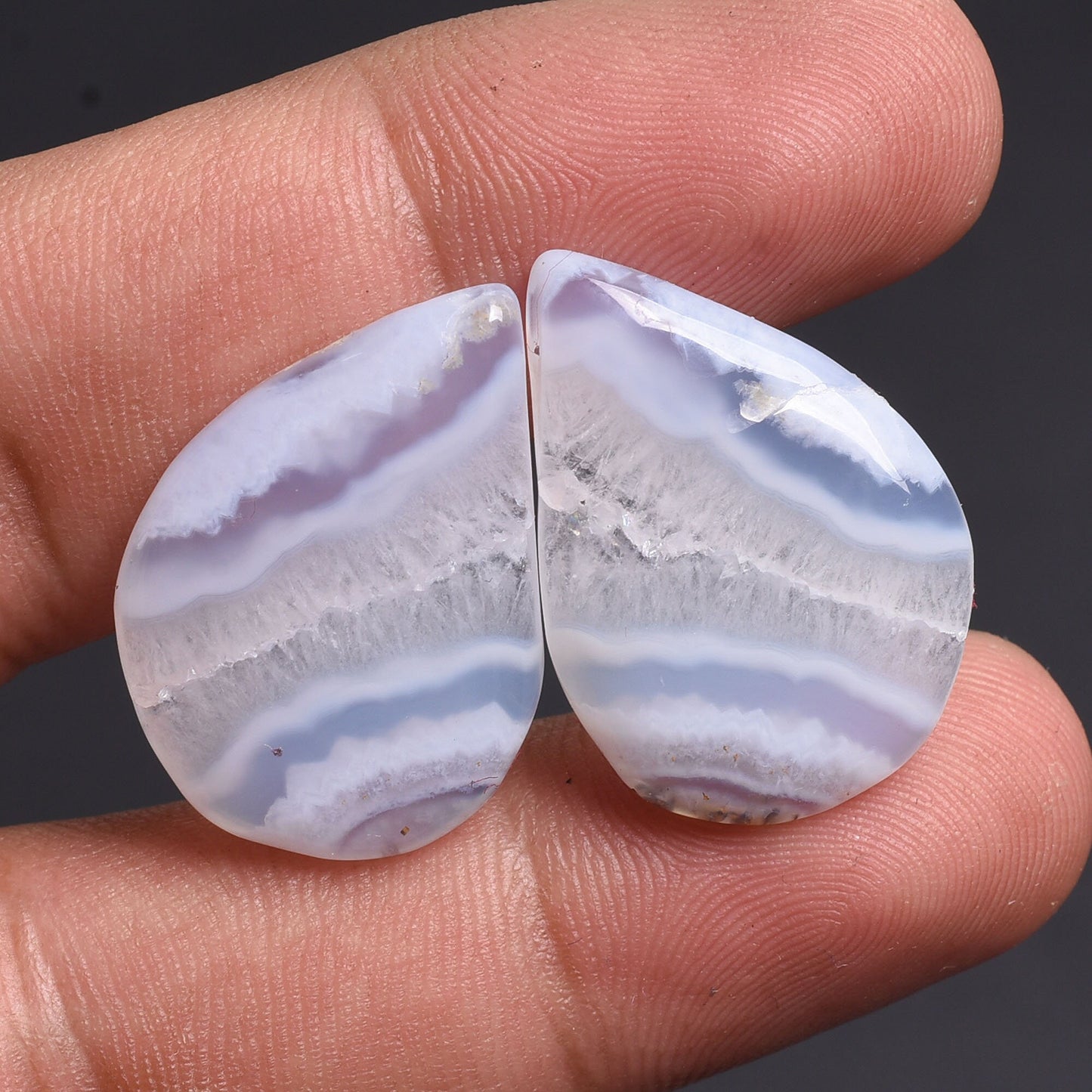 Natural Blue Lace Agate Cabochon, Matched Earring Pair