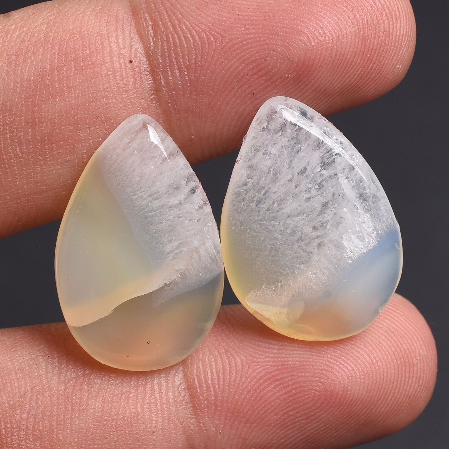 Natural Blue Lace Agate Cabochon, Matched Earring Pair