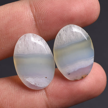 Natural Blue Lace Agate Cabochon, Matched Earring Pair