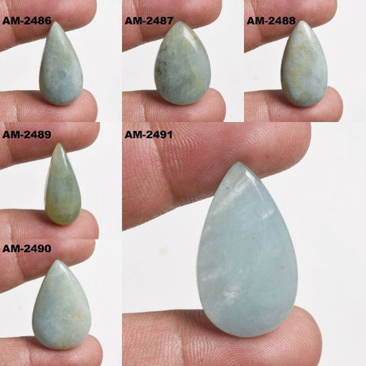 Natural Aquamarine Cabochon, Smooth Flat Back Gemstone