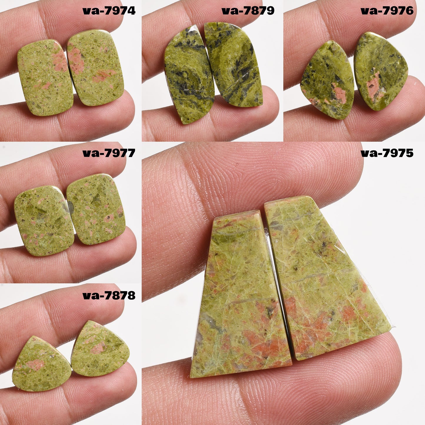 Unakite Gemstone Pairs, Matching Cabochons