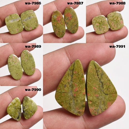 Natural Unakite Gemstone Pair, Mixed Shape Cabochons