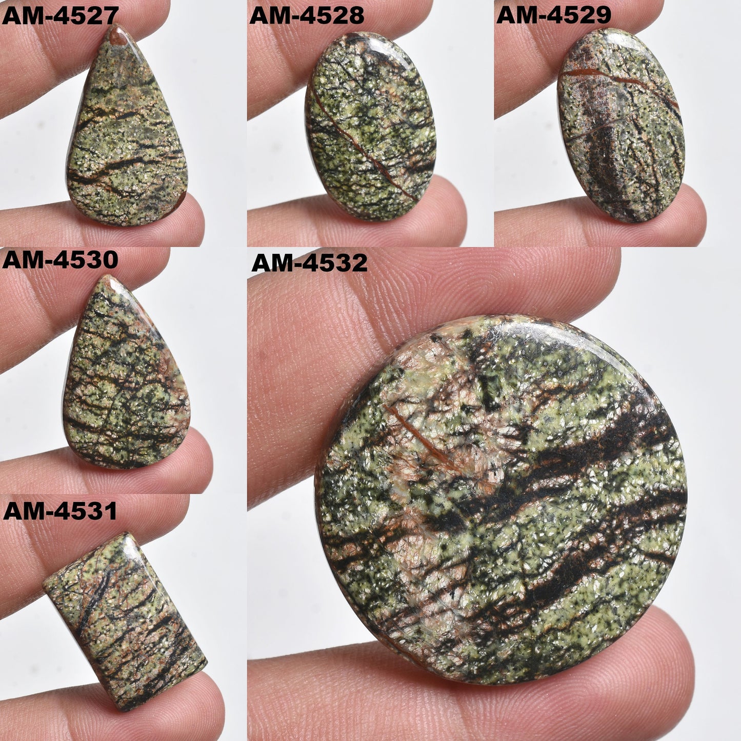 Natural Green Lizard Skin Jasper Cabochon - Smooth Polished Wholesale Gemstone