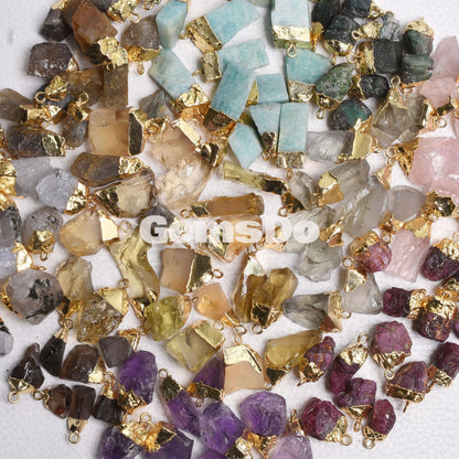 Assorted Rough Gemstone Connectors | Multi Raw Gold Necklace Pendants & Charms