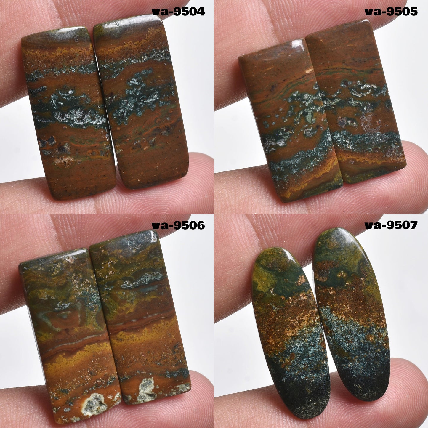 Bloodstone Cabochon Stone Pair - Rectangle and Oval Matching Bloodstone Pair for Earrings