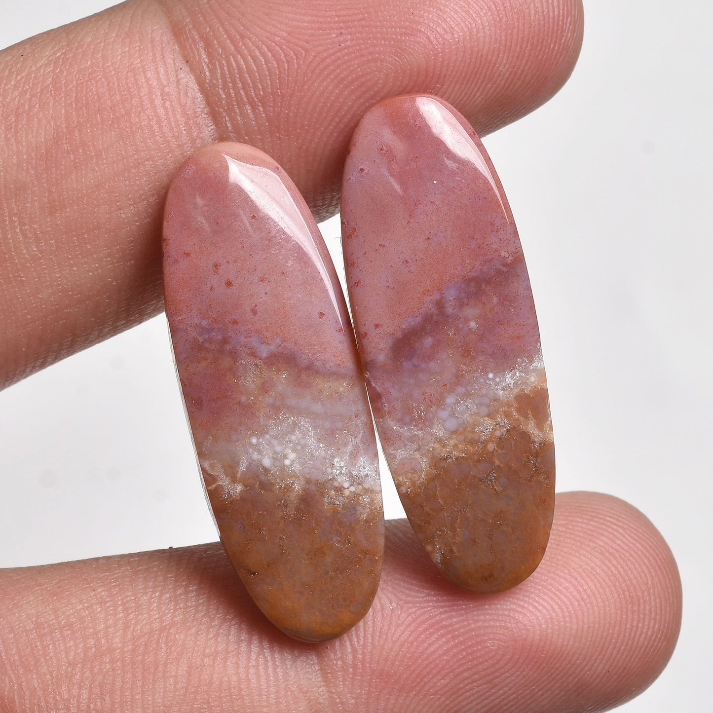 Natural Seam Agate Gemstone Pair – Mixed Shape Polished Cabochons for Earrings