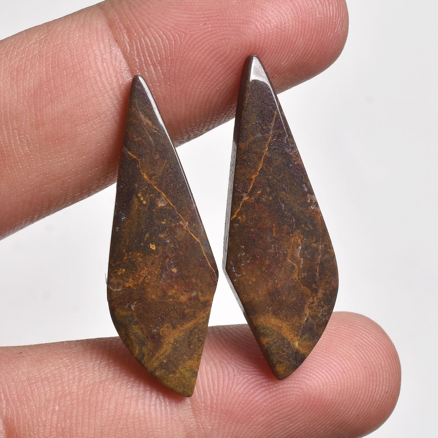 Natural Seam Agate Gemstone Pair – Mixed Shape Polished Cabochons for Earrings