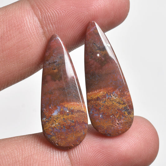 Seam Agate Gemstone Pair - Polished Loose Cabochon for Jewelry Making