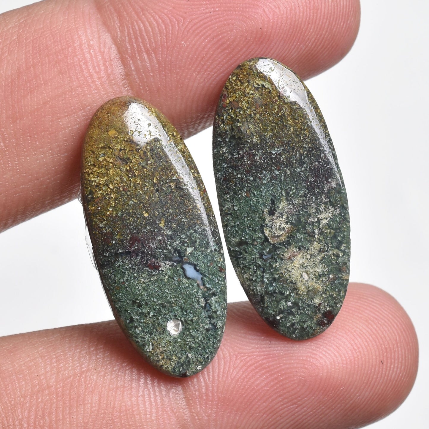 Bloodstone Cabochon Pair - Natural Matching Bloodstone Gemstones for Earrings & Jewelry Making