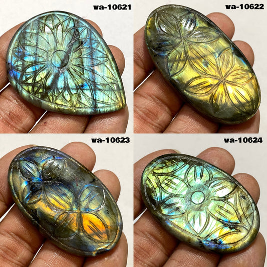 Carved Labradorite Gemstone - Handcrafted Oval & Heart Cabochon, Crystal Healing Gift for Her