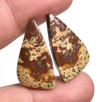 Rare Natural Dalmatian Jasper Gemstone Pair - Matched Stones for Earring Jewelry