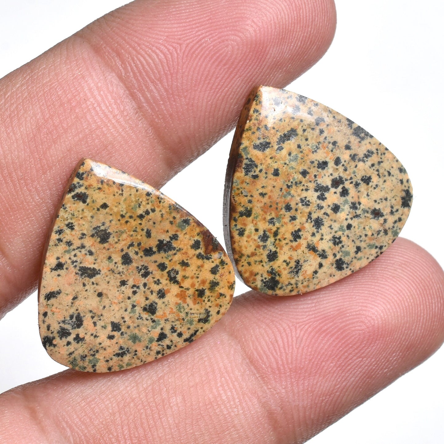 Rare Natural Dalmatian Jasper Gemstone Pair - Matched Stones for Earring Jewelry