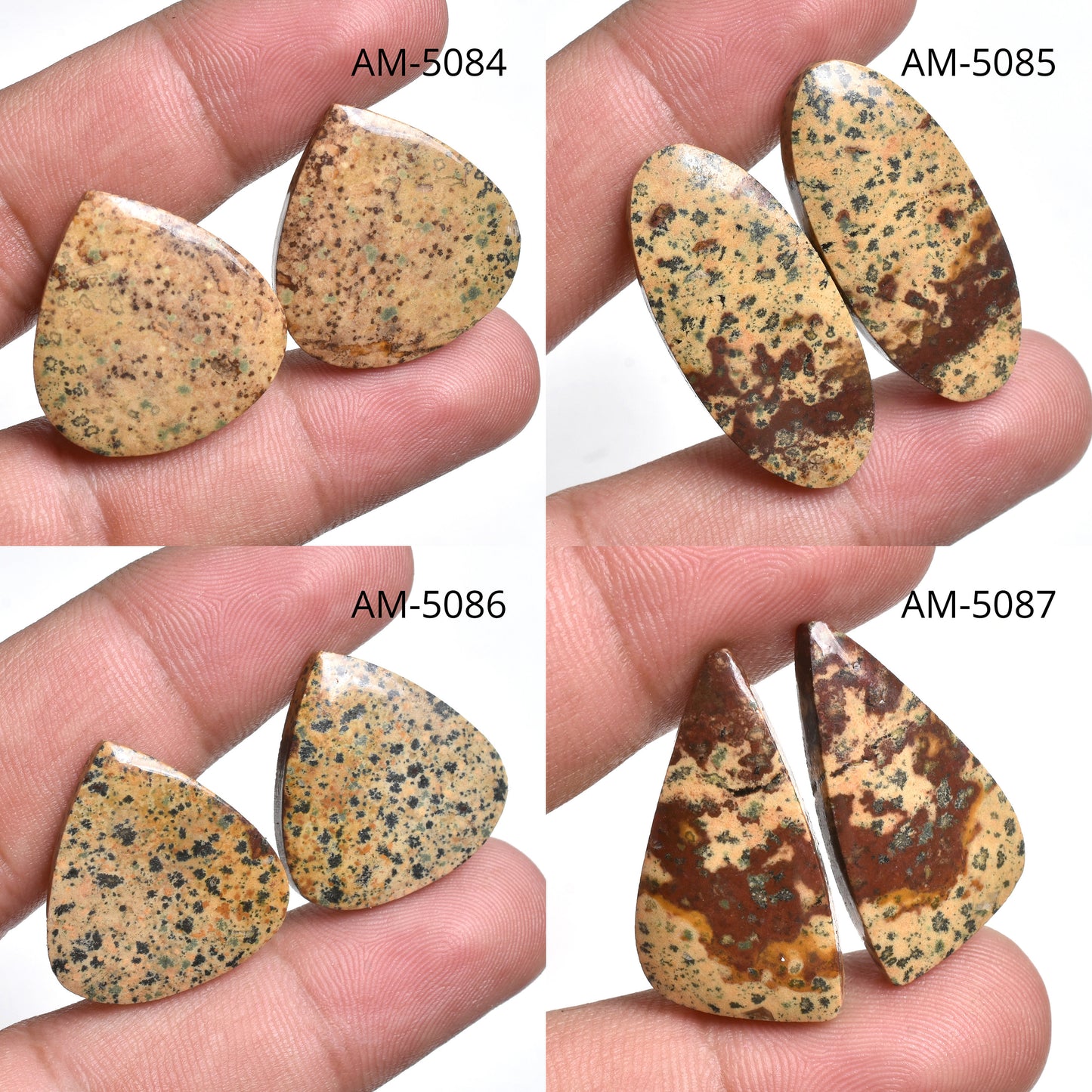 Rare Natural Dalmatian Jasper Gemstone Pair - Matched Stones for Earring Jewelry