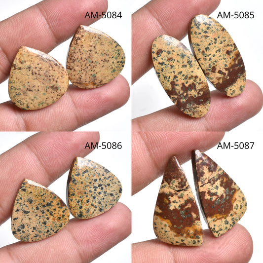 Rare Natural Dalmatian Jasper Gemstone Pair - Matched Stones for Earring Jewelry