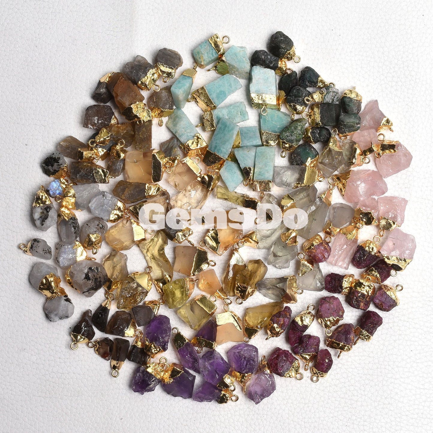 Assorted Rough Gemstone Connectors | Multi Raw Gold Necklace Pendants & Charms