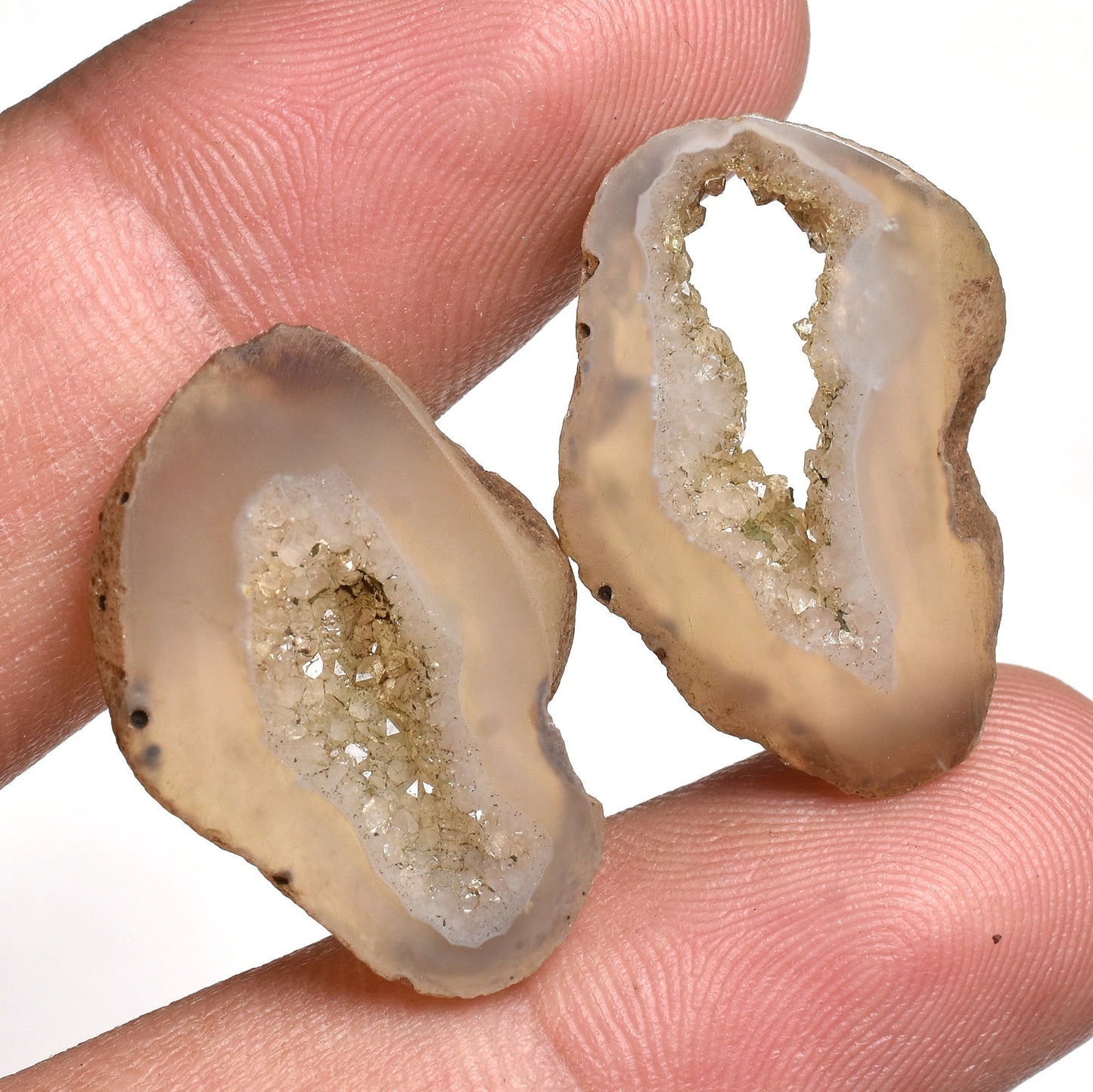 Brown Window Druzy Gemstone Pair - Unique Solar Quartz Geode Stalactite Slices for Earrings, Perfect Gift for Jewelry Makers