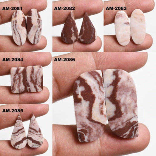 Natural Coconut Jasper Pair - Mix Shaped Cabochons for Earrings