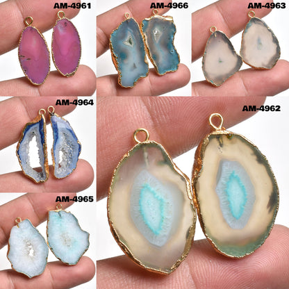 Window Druzy Matching Pair - Gold Plated Geode Earrings Pair for DIY Jewelry Making