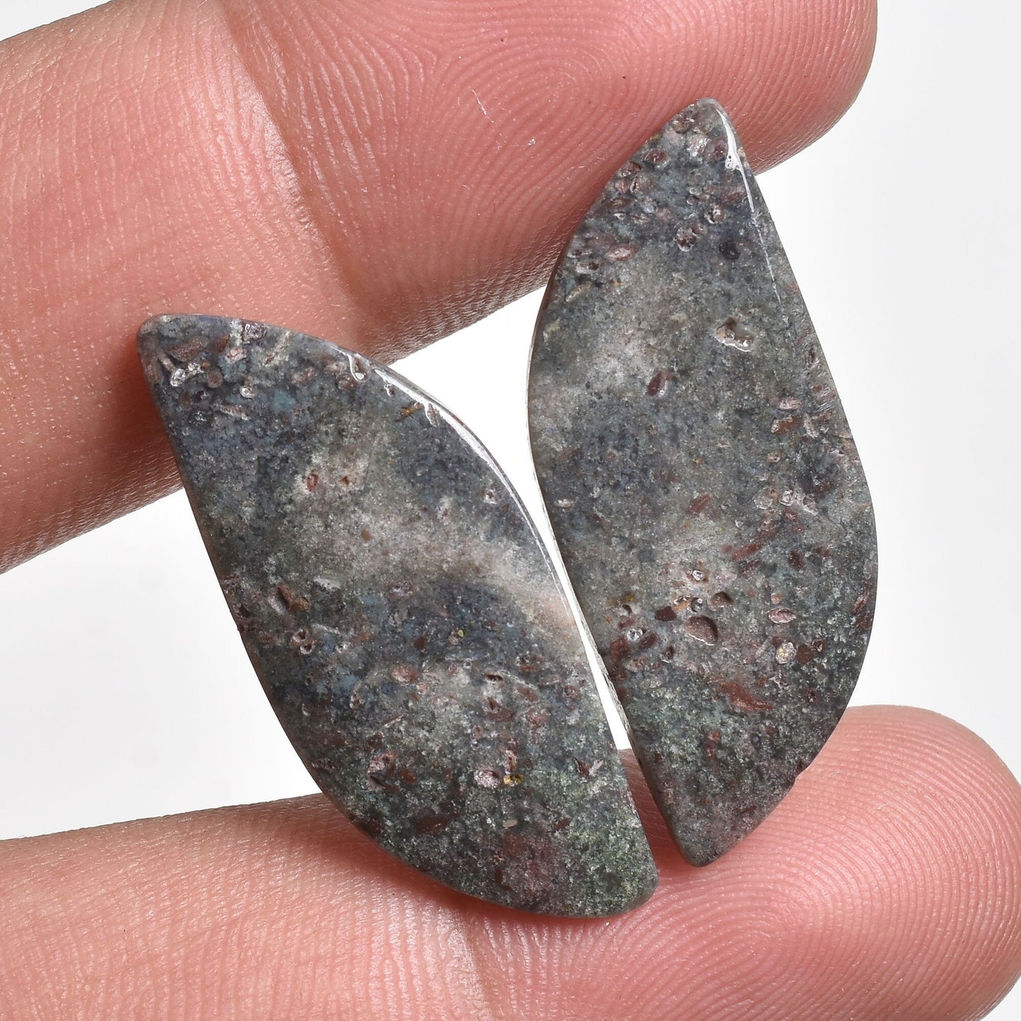 Bloodstone Cabochon Pair - Natural Matching Bloodstone Gemstones for Earrings & Jewelry Making