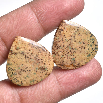 Rare Natural Dalmatian Jasper Gemstone Pair - Matched Stones for Earring Jewelry