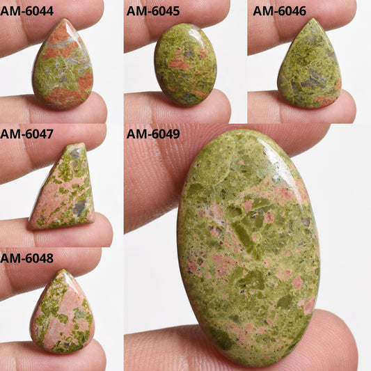 High-Quality Unakite Cabochons - Oval & Pear Shaped Gemstones