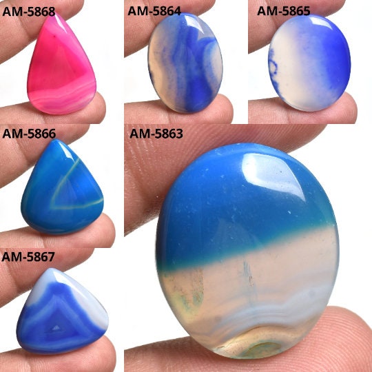 Unique Blue-Pink Botswana Slice Agate Cabochons – Natural Multi-Shaped Loose Gemstones