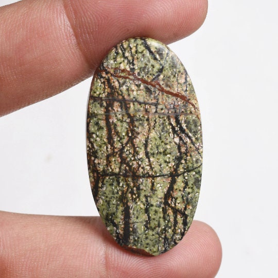 Green Jasper Cabochon – Lizard Textured Loose Gemstone