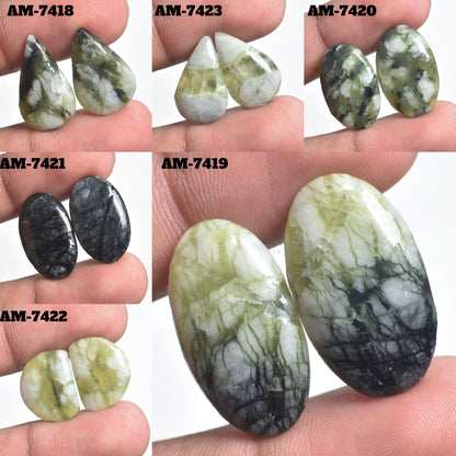 Green Jasper Cabochon Pair – Matching Gemstones for Earrings at Wholesale Prices