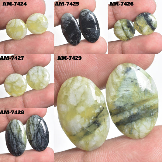 Green Jasper Cabochon Pair - Matching Gemstones for Earrings