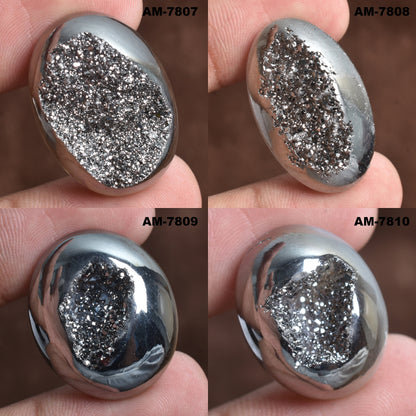 Silver Titanium Druzy Gemstone – Pear & Oval Shape Loose Agate Crystal