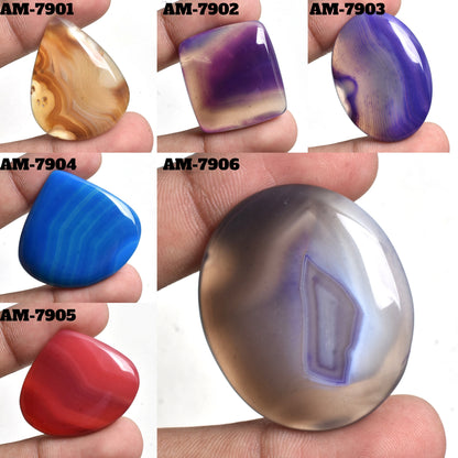 Botswana Agate Gemstone Cabochon Lot – Smooth Flatback Agate Crystals in Mixed Shapes