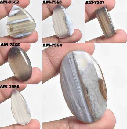 Natural Banded Agate Loose Cabochons - Grey Agate Polished Smooth Stone